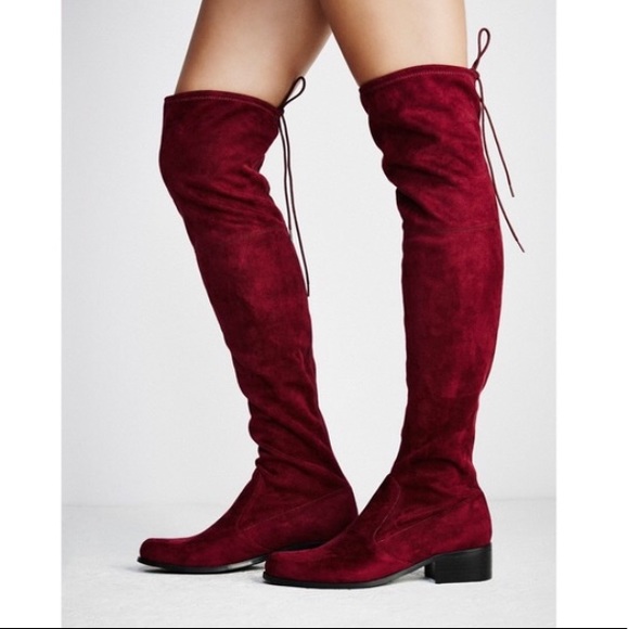 FREE PEOPLE Dreamer Over the Knee Suede BOOTS Red - Picture 3 of 4