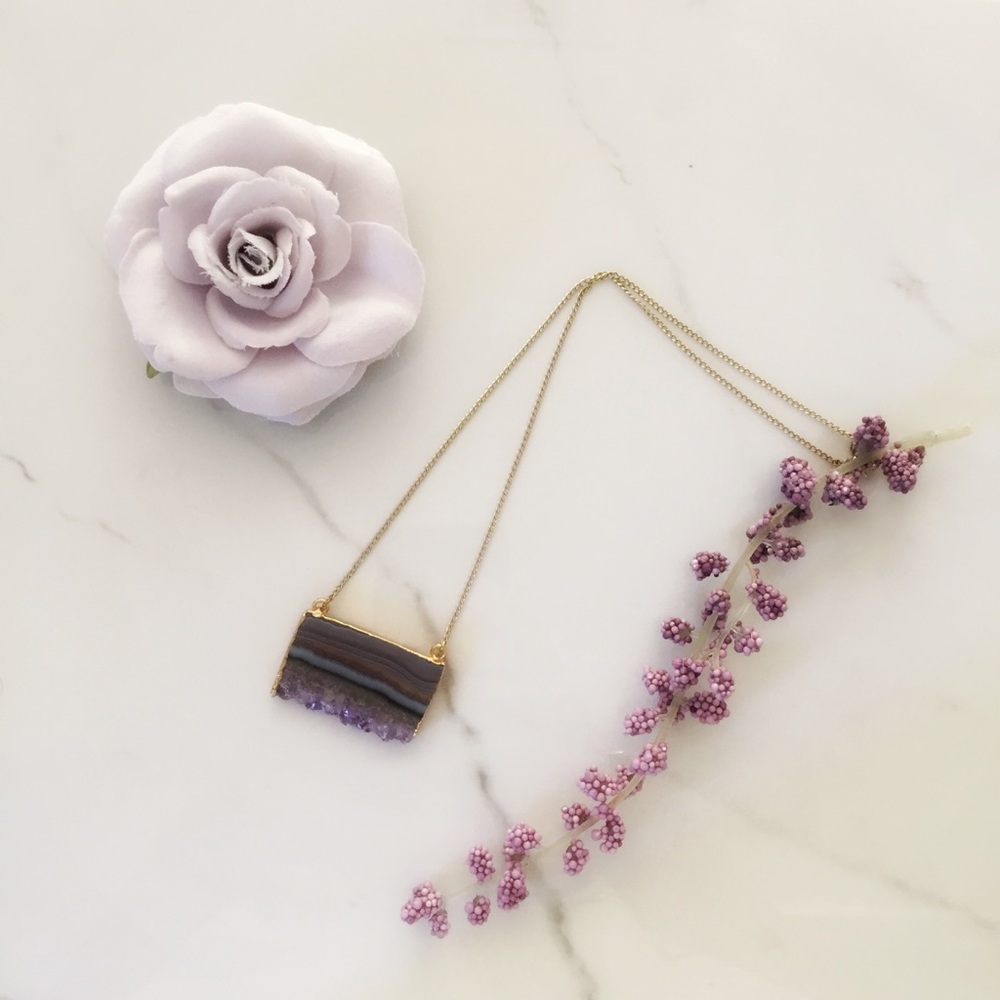 New Amethyst Slice Necklace Geode Pendant Purple