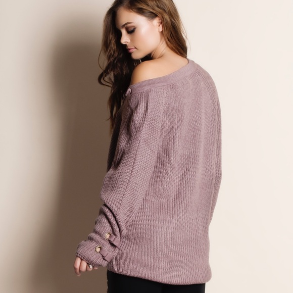 BESTSELLER Lace Up Mauve Sweater - Picture 3 of 3