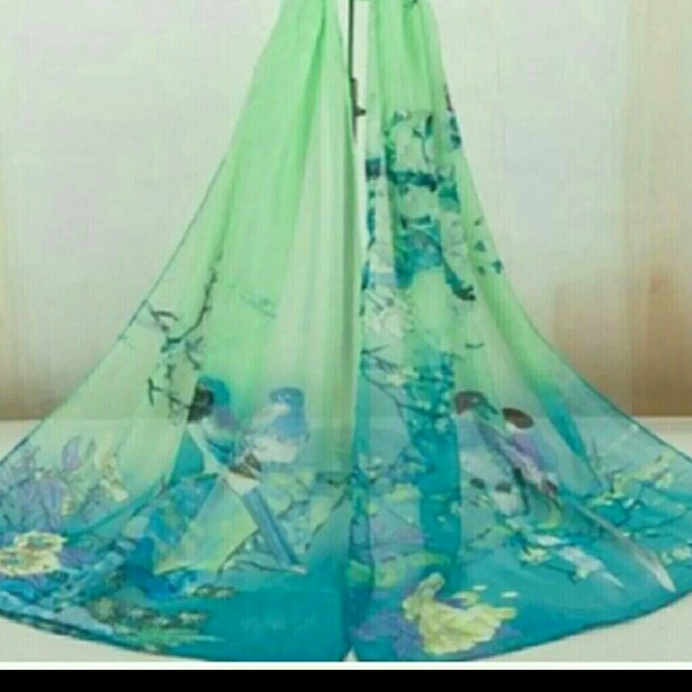 Blue and green pastel chiffon scarf