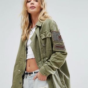 Freepeople embellished military shirt jacket L