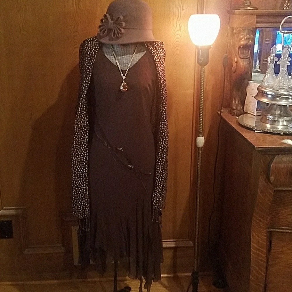 Silk asymmetrical Gatsby dress handkerchief hem