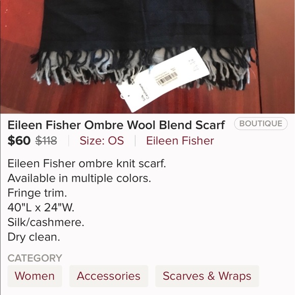 SOLD 🎉 Eileen Fisher Wool Blend Ombré Scarf - Picture 3 of 3