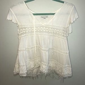 AE Off White Crop Tee