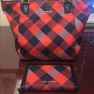Red/black Vera Bradley tote w/matching wallet.