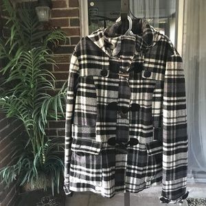 White and black plaid winter coat