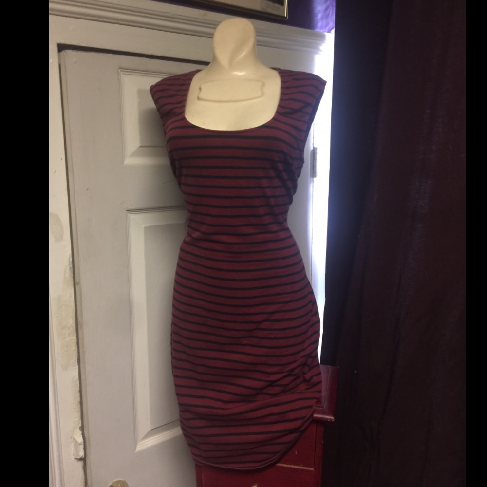 Romy red and black striped pencil dress.