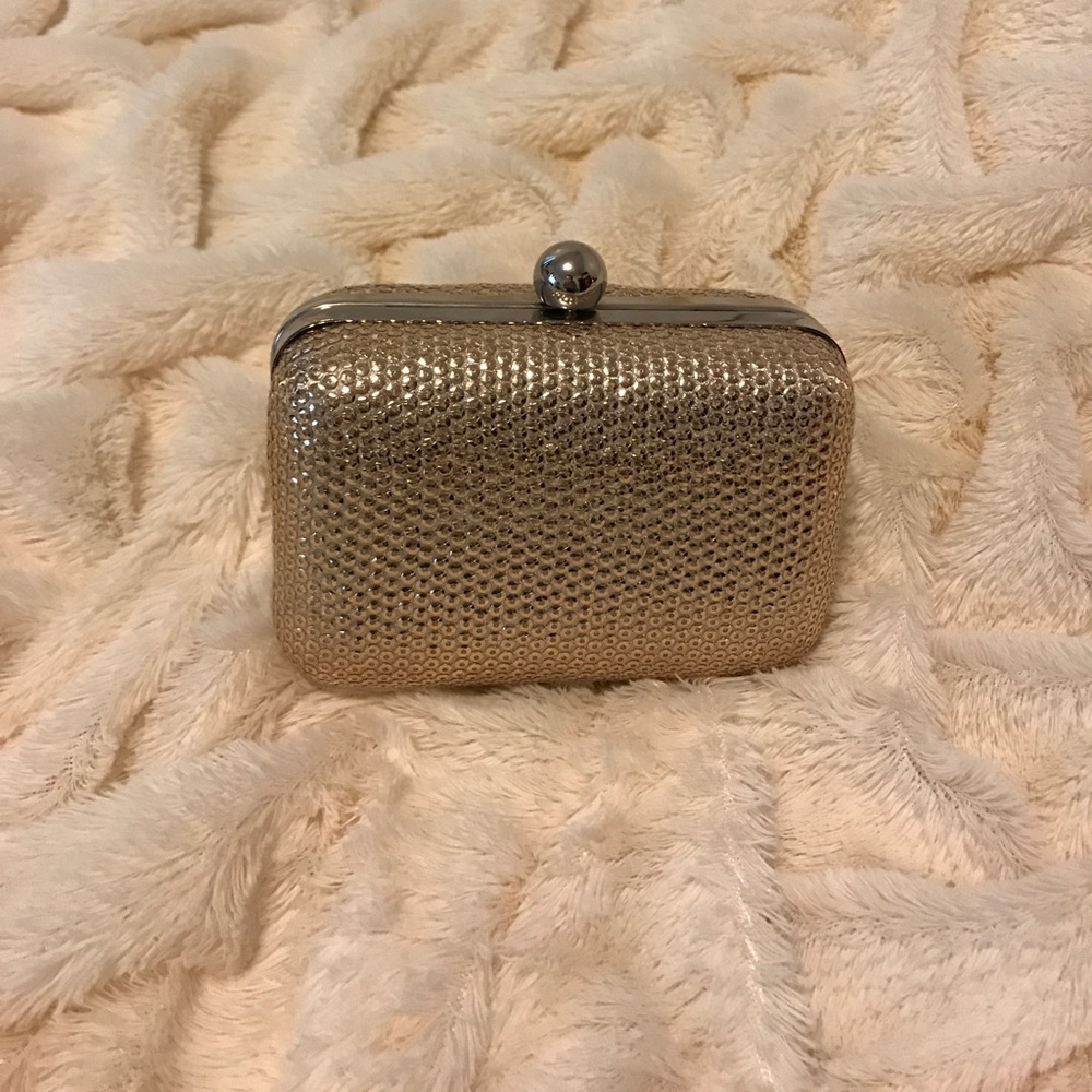 Gold sequin clutch