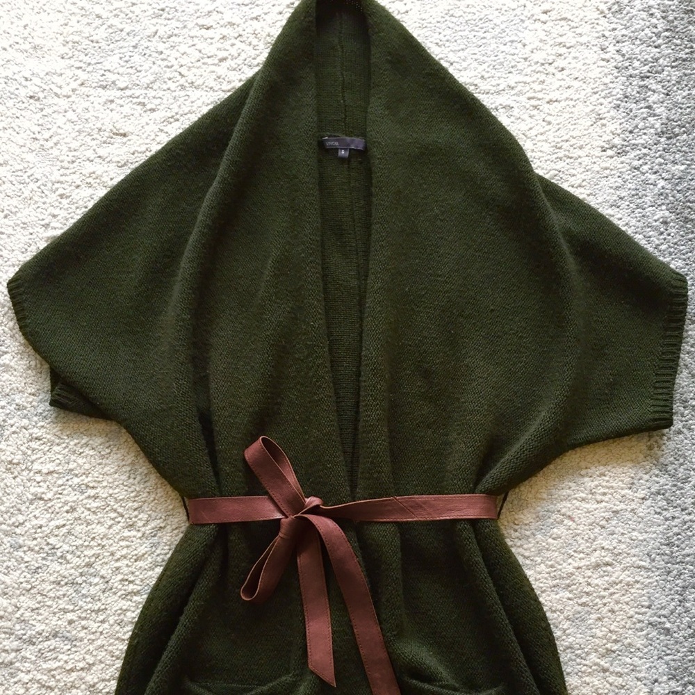 VINCE Green Lama/Wool/Leather Cardigan Sweater