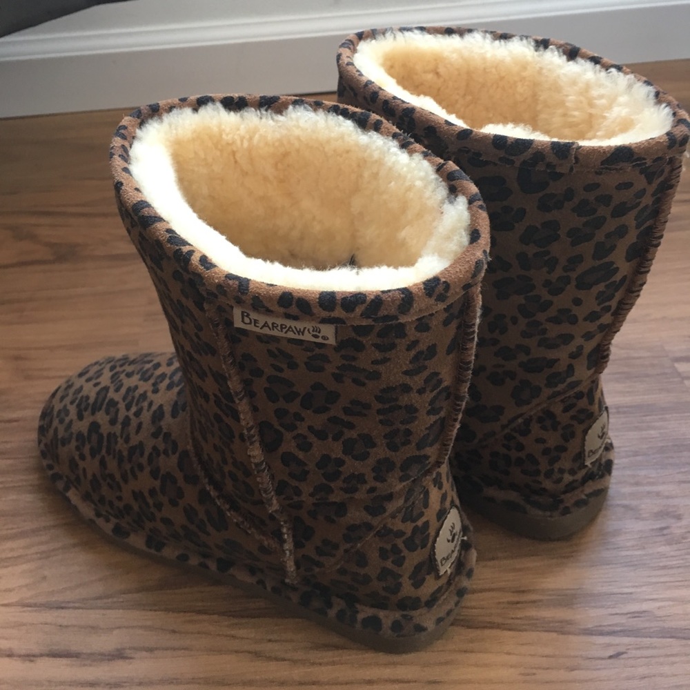 Cheetah print bear paw boots