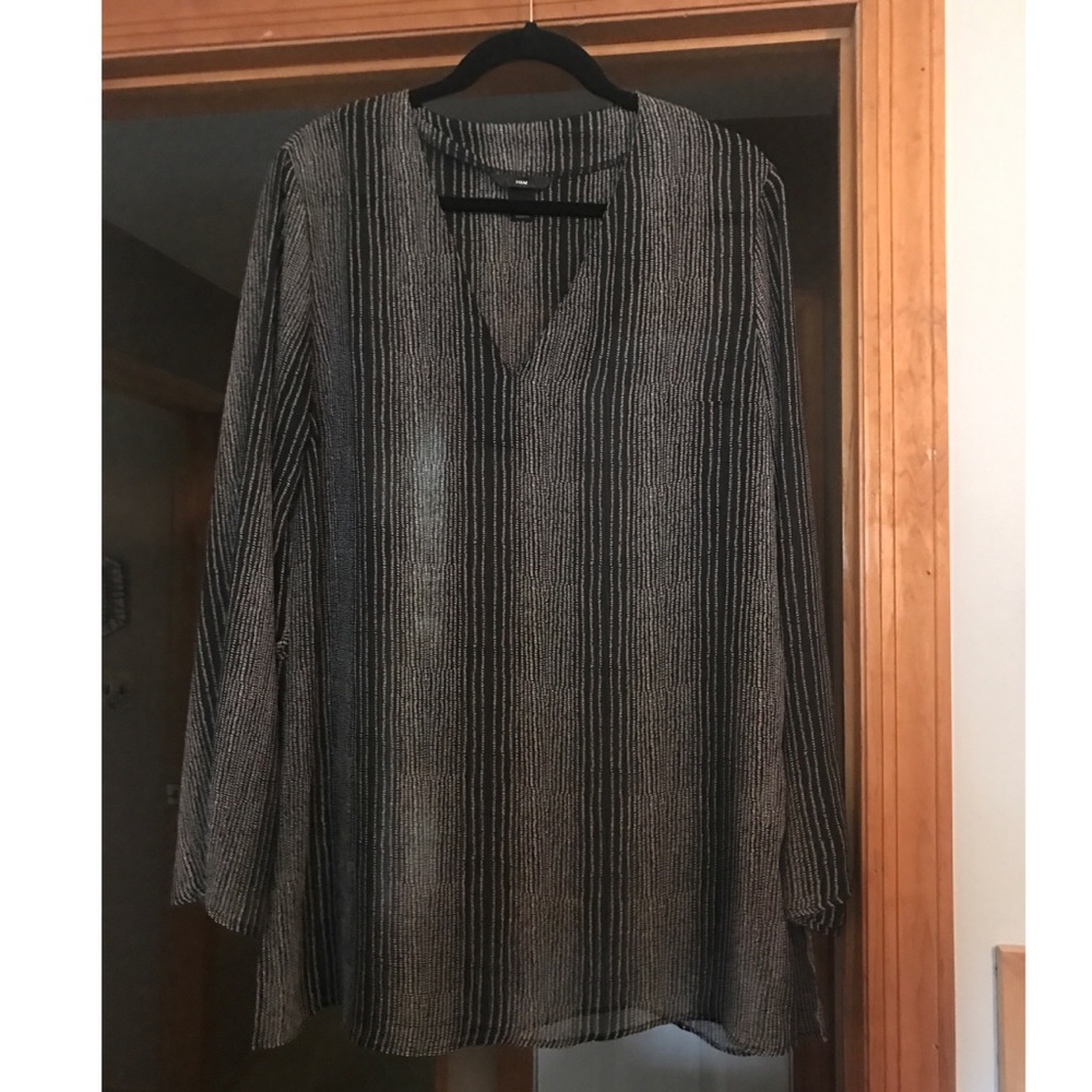 Sheer black and white striped patterned blouse