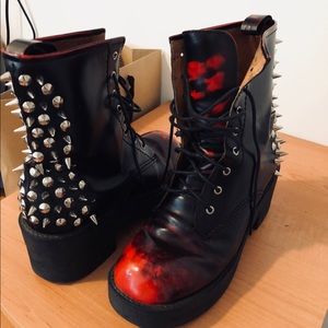Jeffrey Campbell Red/Black Ombré military boots