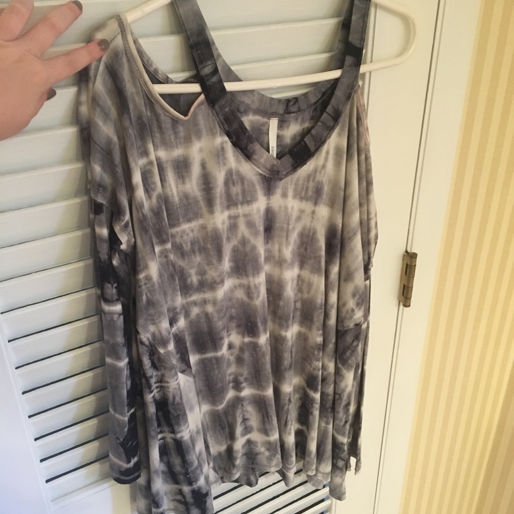 Boutique blue/white tie dye cold shoulder top