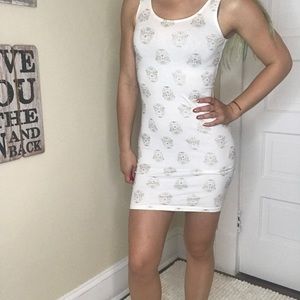 Gold Sugar skull white bodycon dress