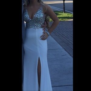 White prom dress sparkly top with slit