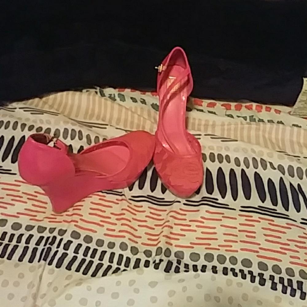 Hot pink wedges. Worn only ONCE!!