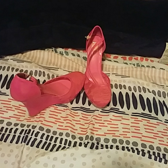 Hot pink wedges. Worn only ONCE!! - Picture 1 of 3