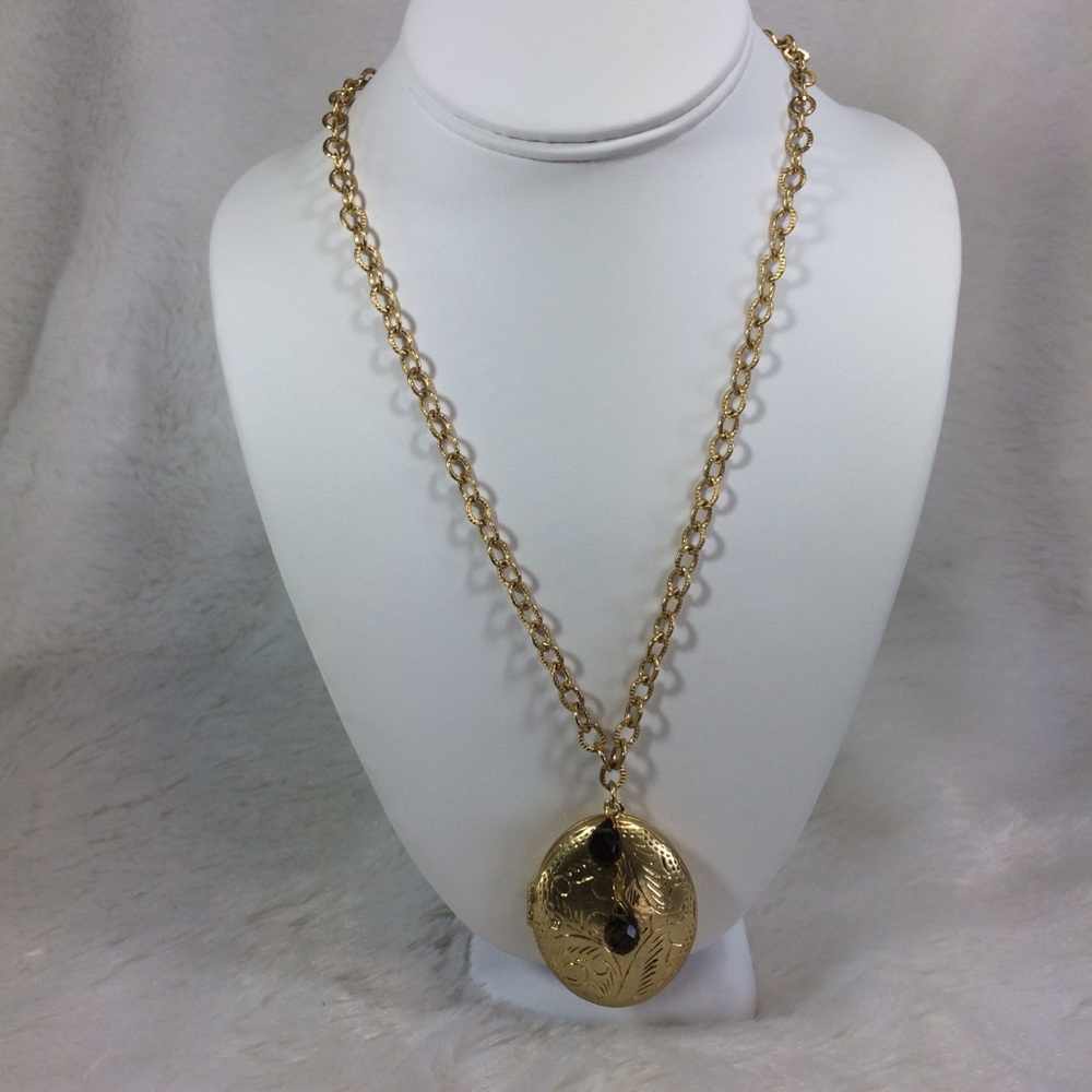 Ann Taylor Gold Etched Picture Locket Necklace
