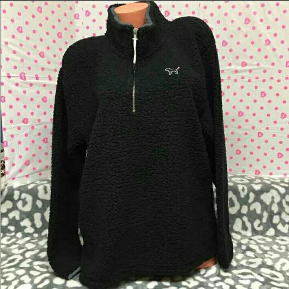 Black Victoria's Secret Pink Sherpa Quarter Zip
