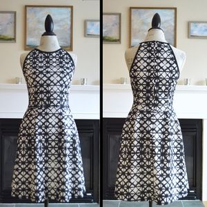 Black & White Print Halter Fit n' Flare Dress