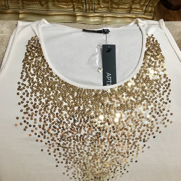 APT9 New w/tag Cream Top w/Gold sequence designing - Picture 2 of 3