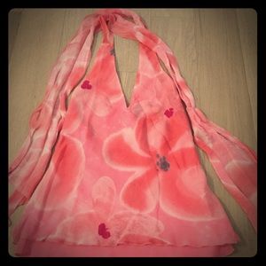 Laundry Shelli Segal Floral Silk Halter Open Back