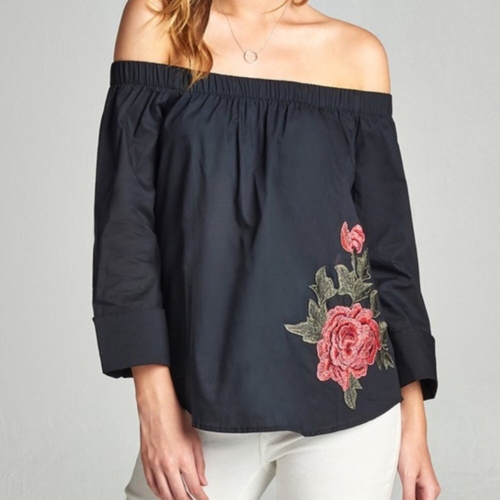 Floral patched off the shoulder top