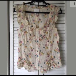 Anthropologie Anna Sui sexy ruffled floral blouse