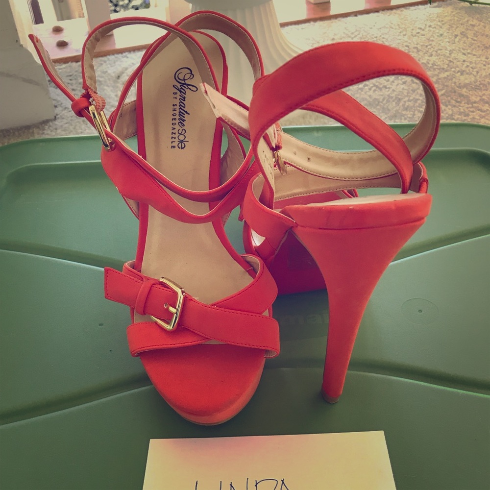 Red orange heeled sandals
