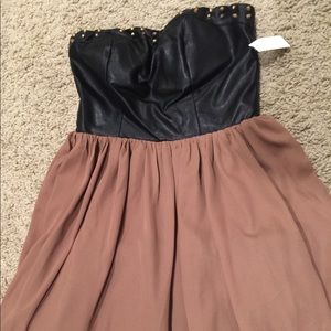 NWT black faux leather studded dress