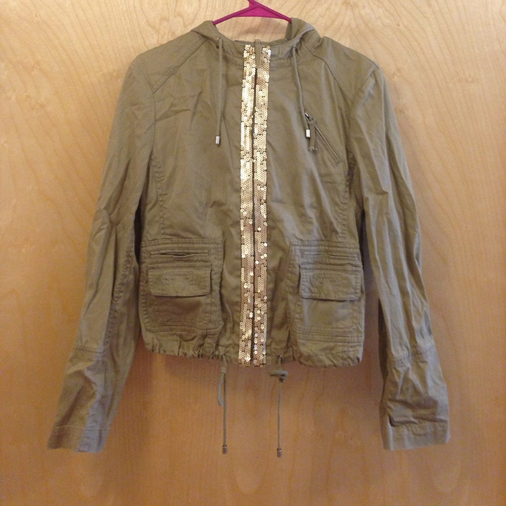 BCBG Army Green and Gold Sequence Jacket