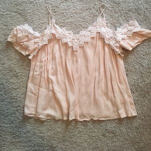 Cold shoulder pink lace top