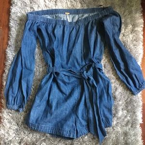 Free People Off the Shoulder Denim Romper