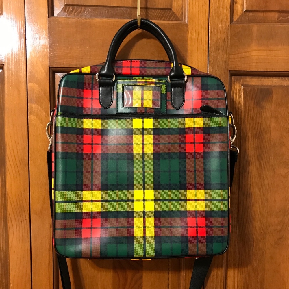 RARE Baekgaard Tartan Leather Laptop Briefcase