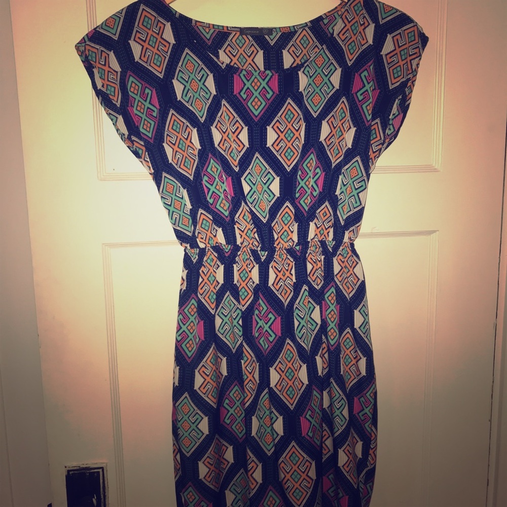 Multicolored, Patterned, Silky Dress