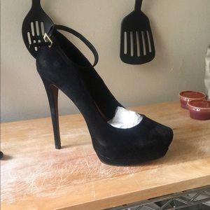 Schutz "Fucsia" Pump Black Suede with ankle strap