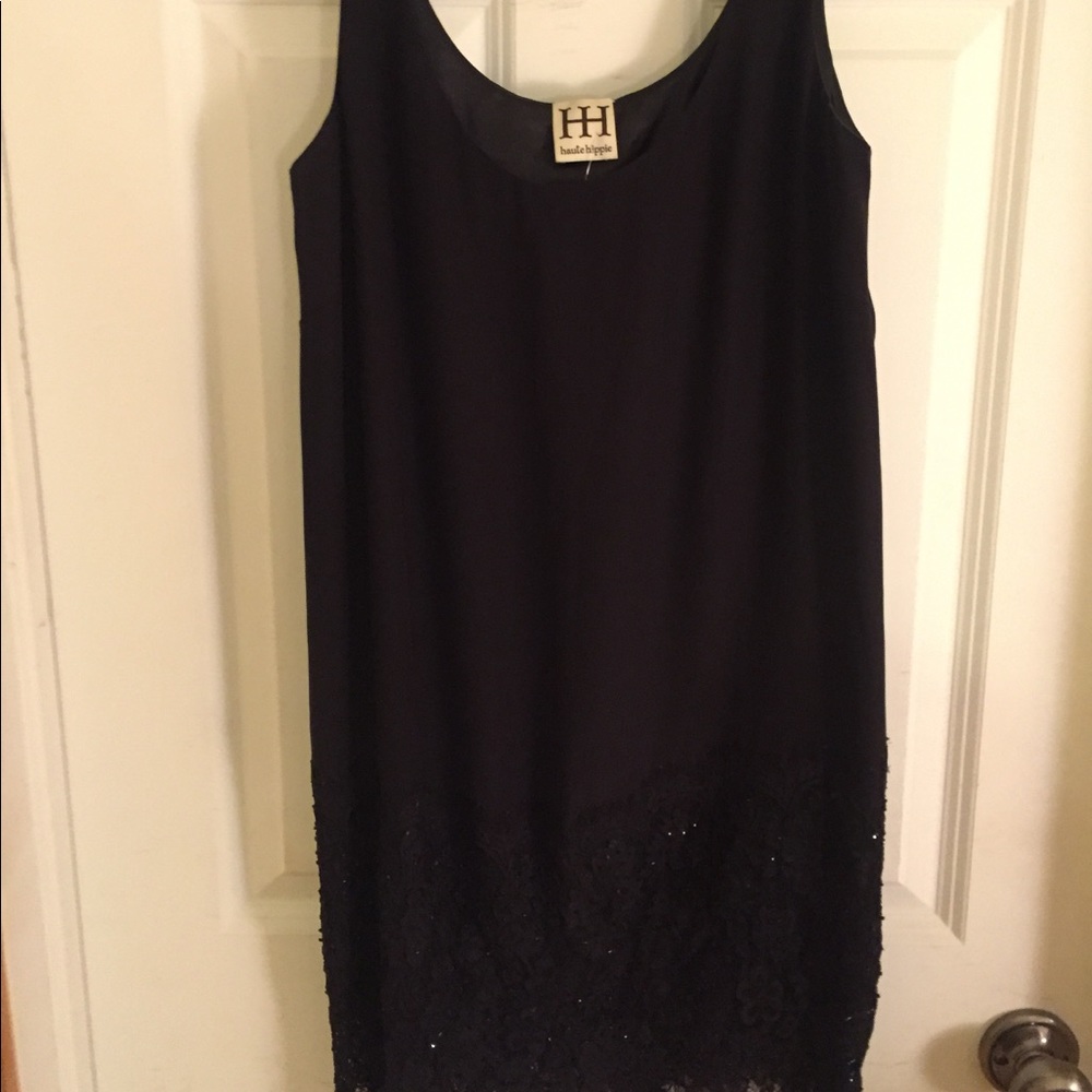 Haute Hippie Little Black Dress Sequin Lace Hem