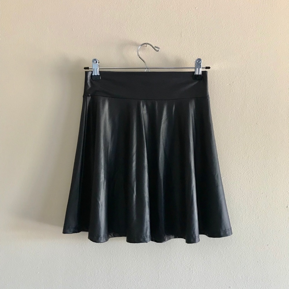 B Envied Black Pleather Skater Skirt