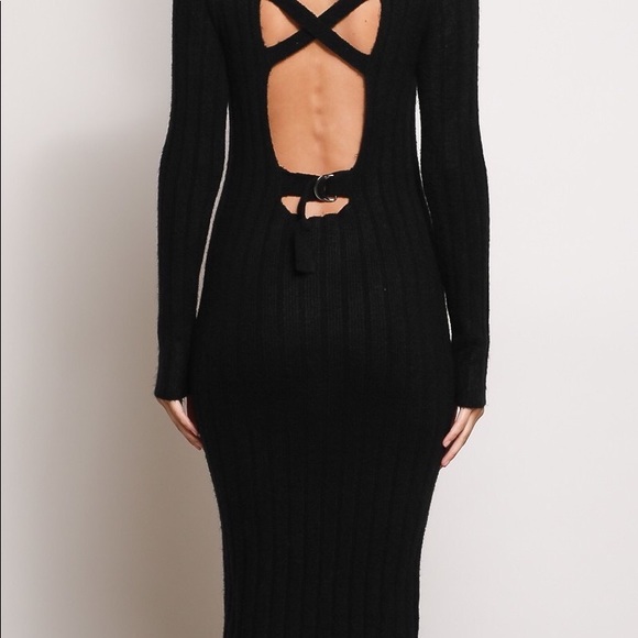 ❤️HP❤️Back Open Knitted Sweater Dress- BLACK - Picture 5 of 8