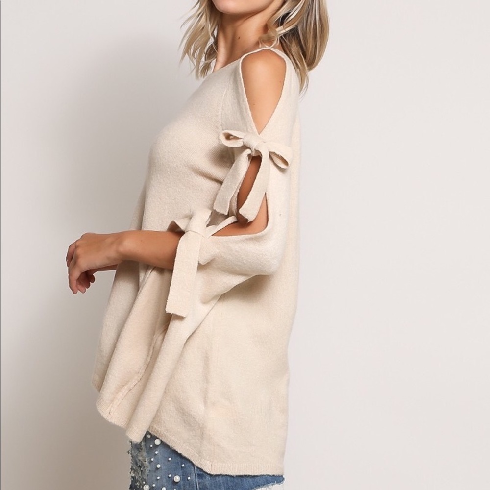 Open Shoulder Sweater- TAUPE - Picture 7 of 8