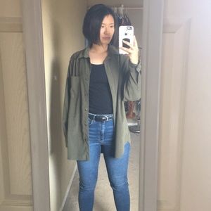 Oversized forest green button down shirt size M