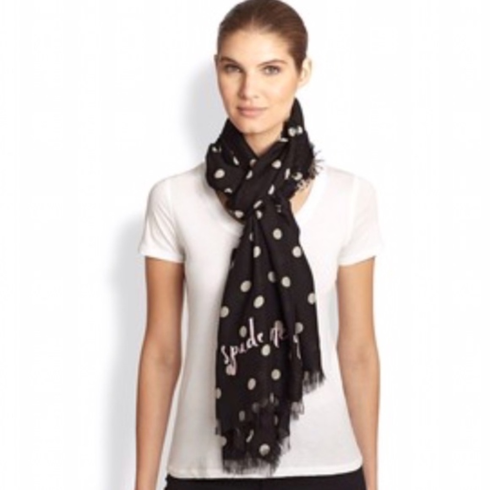 Kate Spade Deco Dot Scarf With Pink Letting - Picture 3 of 4