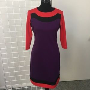 PURPLE, BLACK & RED COLOR BLOCK DRESS