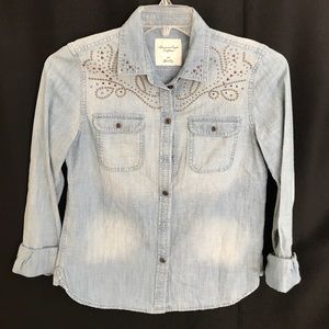 American Eagle Denim Embellished Shirt