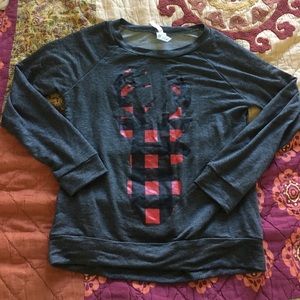 Cozy Grey Long Sleeve Deer Print Plaid Shirt