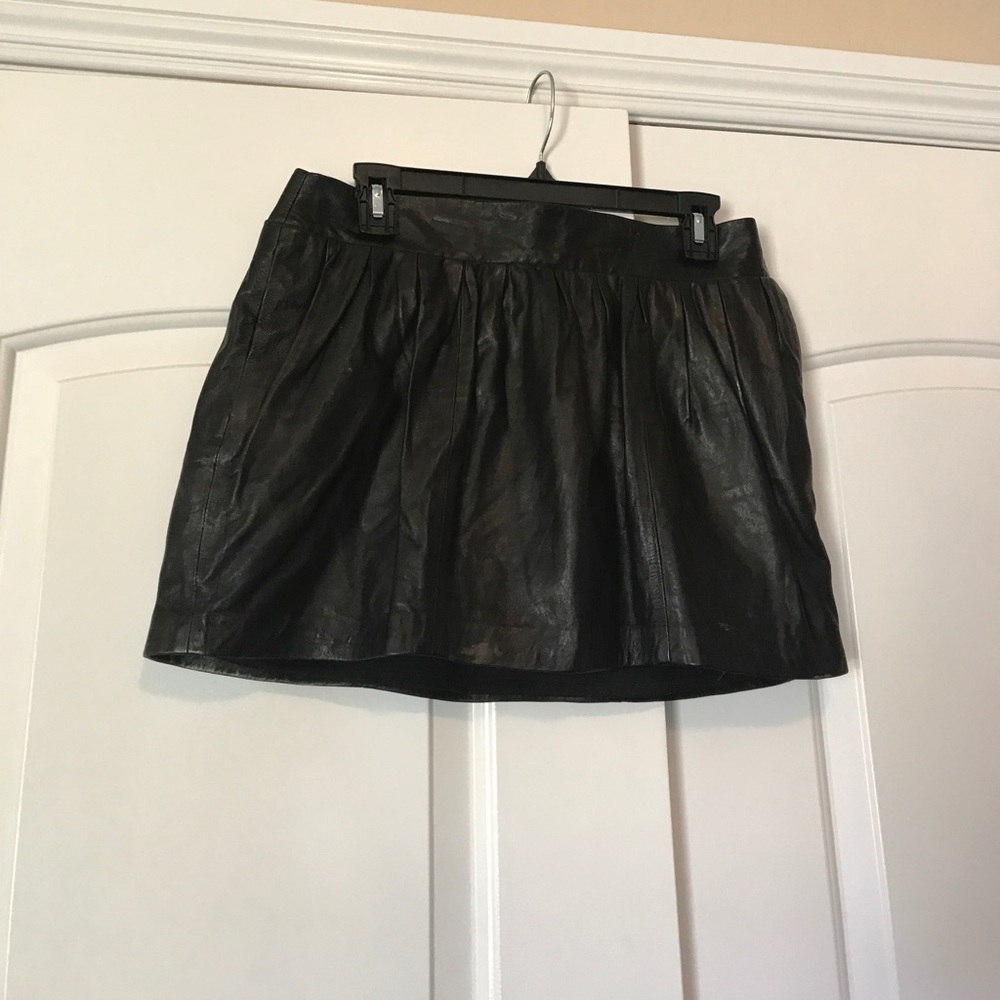 SOLD DVF Black Leather short skirt