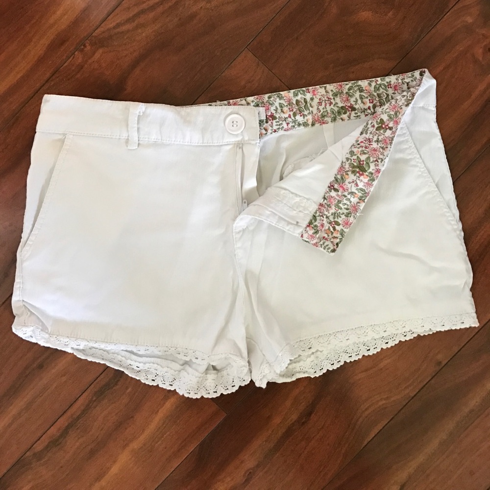 White shorts with lace at the bottom