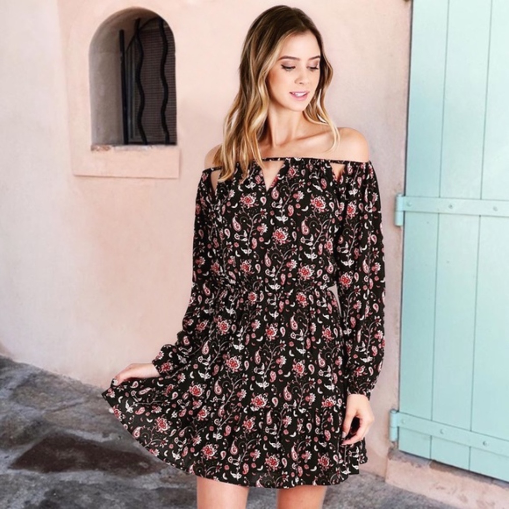 Paisley Off the Shoulder Cut Out Dress sold out - Picture 1 of 4