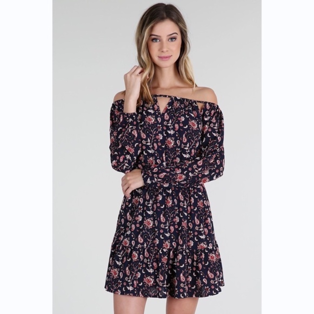 Paisley Off the Shoulder Cut Out Dress sold out - Picture 2 of 4