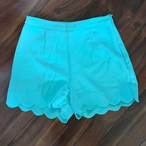 Turquoise scalloped high wasted shorts